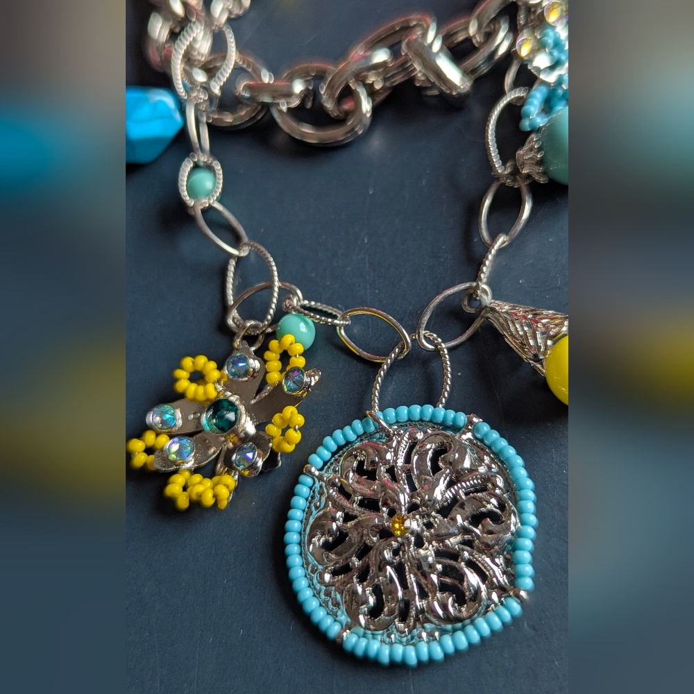 Sorrelli Silver Necklace with Turquoise and Yellow Charms - Picture 3 of 8